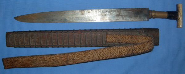 Katanga Congolese Short Sword, Crocodile Skin Belt, Sold