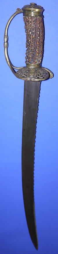 Early 18C English Queen Anne Sawback Hunting Sword, Sold