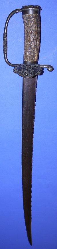 Mid 17C English Saw Back Stag Horn Grip Hunting Sword Hanger, Sold