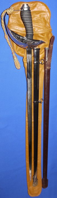 1912P ERII British Cavalry Officer's Sword, 2 Scabbards, Leather Bag