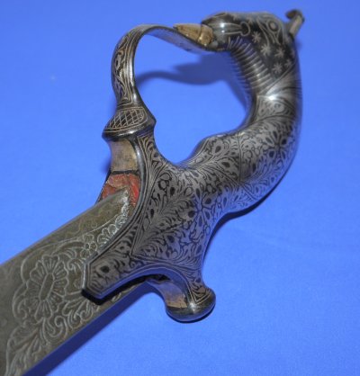 19C Damascus Indo-Persian Horse Head Shamshir