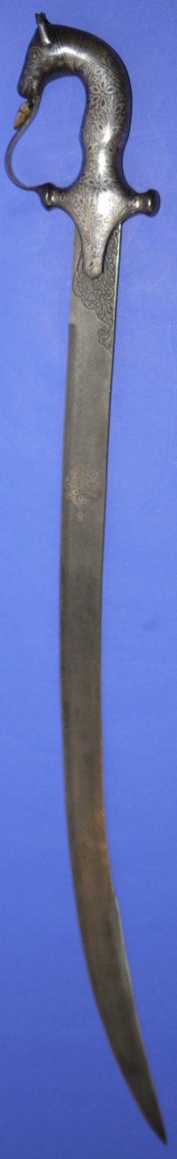 19C Damascus Indo-Persian Horse Head Shamshir