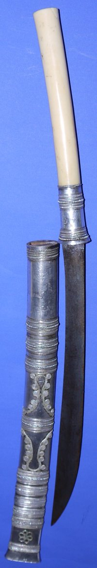 19th Century Burmese Ivory and Solid Silver Dha / Dah