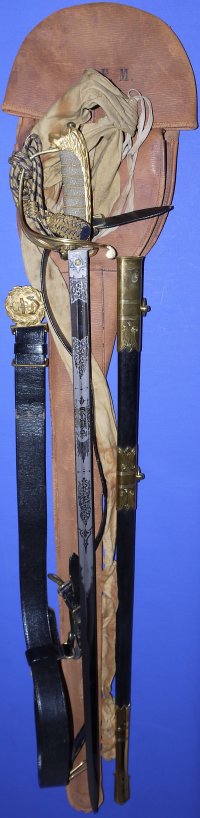 WW1 era British Royal Navy Officer's Sword, VGC, with scabbard, bag and knot