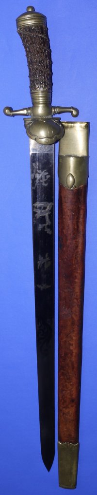Napoleonic French Army Officer’s Blue & Gilt Etched Hunting Sword